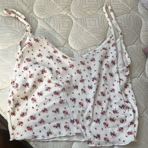 cropped white with red flower tank top